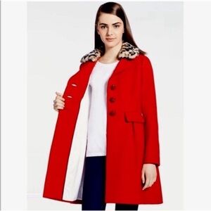 Kate Spade Red Peacoat with Removable Leopard Collar - Size 8